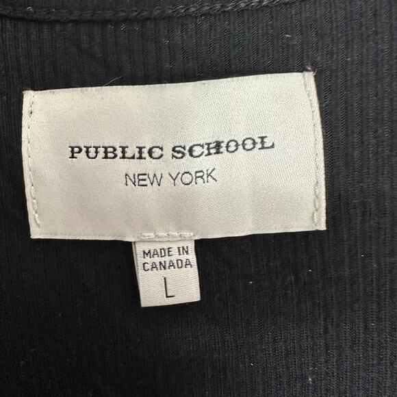 Public School New York Dress Womens Large Black Ribbed Blue Lining Accent Ruched - Picture 2 of 8